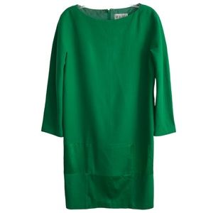 Vintage 1990s Magali Collection Kelly Green Wool Satin Sheath Dress 10